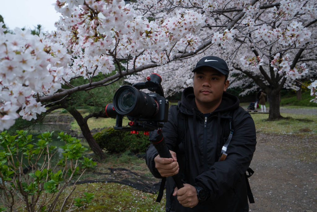 Carl recording cherry blossoms